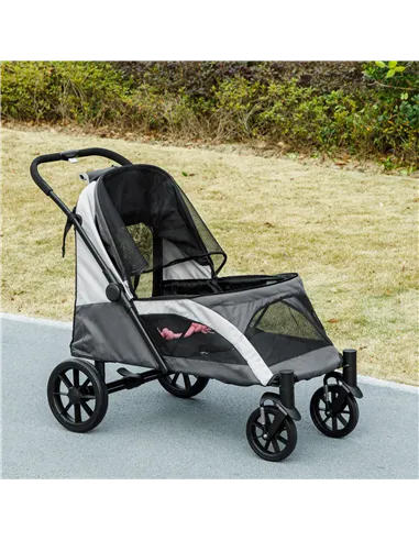 PawHut Foldable Pet Stroller for Large Dogs with 4 Big Wheels, Shock-Absorbing Frame, Safety Leashes, Brakes, Dark Grey