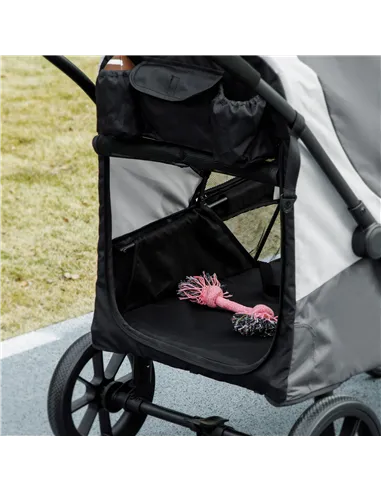 PawHut Foldable Pet Stroller for Large Dogs with 4 Big Wheels, Shock-Absorbing Frame, Safety Leashes, Brakes, Dark Grey