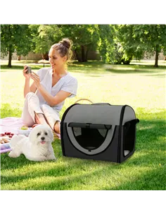 Pawhut Folding Fabric Soft Pet Crate, 46Lx36Wx41H cm - Black 2