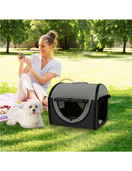 Pawhut Folding Fabric Soft Pet Crate, 46Lx36Wx41H cm - Black