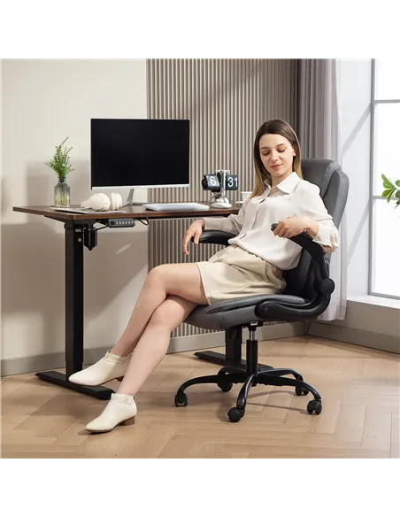 HOMCOM Faux Leather Office Chair. with Flip-Up Armrests - Charcoal Grey