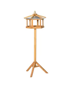 PawHut Wooden Bird Table Free Standing Feeder Garden Sheltered Feeding Station Parrot Stand Birdhouse Φ40x113cm