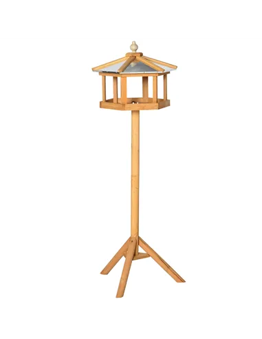 PawHut Wooden Bird Table Free Standing Feeder Garden Sheltered Feeding Station Parrot Stand Birdhouse Φ40x113cm