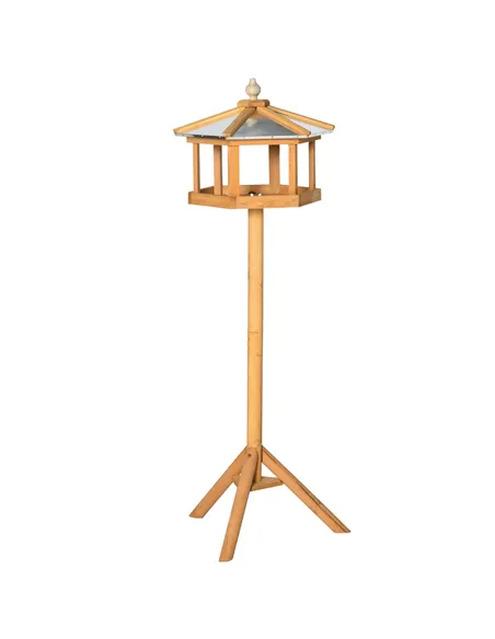 PawHut Wooden Bird Table Free Standing Feeder Garden Sheltered Feeding Station Parrot Stand Birdhouse Φ40x113cm