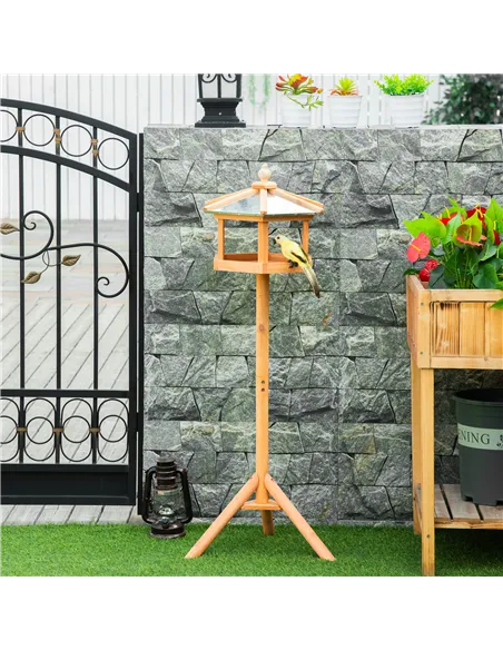 PawHut Wooden Bird Table Free Standing Feeder Garden Sheltered Feeding Station Parrot Stand Birdhouse Φ40x113cm