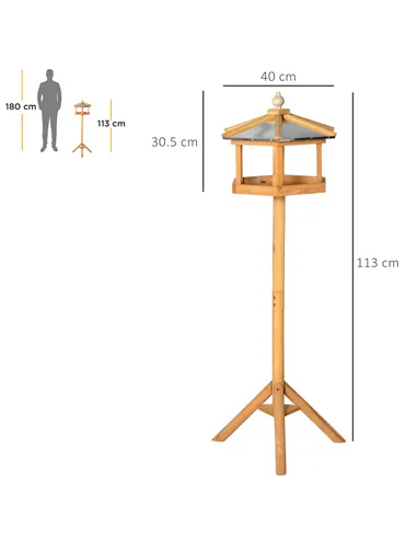 PawHut Wooden Bird Table Free Standing Feeder Garden Sheltered Feeding Station Parrot Stand Birdhouse Φ40x113cm
