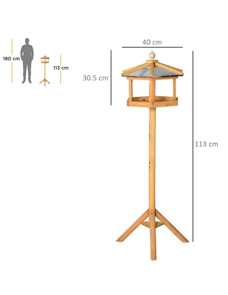 PawHut Wooden Bird Table Free Standing Feeder Garden Sheltered Feeding Station Parrot Stand Birdhouse Φ40x113cm
