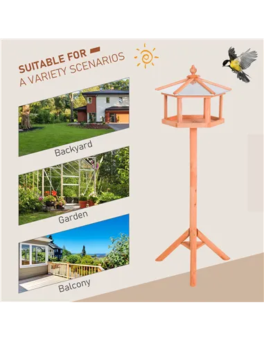 PawHut Wooden Bird Table Free Standing Feeder Garden Sheltered Feeding Station Parrot Stand Birdhouse Φ40x113cm