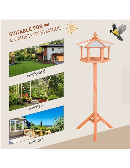 PawHut Wooden Bird Table Free Standing Feeder Garden Sheltered Feeding Station Parrot Stand Birdhouse Φ40x113cm