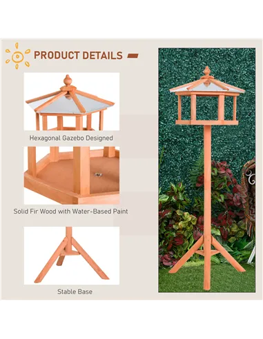 PawHut Wooden Bird Table Free Standing Feeder Garden Sheltered Feeding Station Parrot Stand Birdhouse Φ40x113cm
