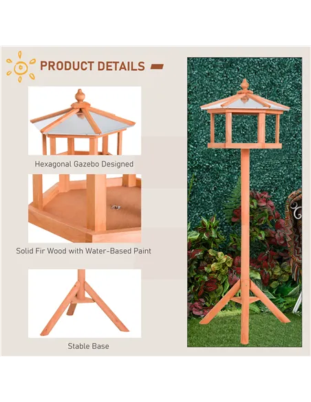 PawHut Wooden Bird Table Free Standing Feeder Garden Sheltered Feeding Station Parrot Stand Birdhouse Φ40x113cm