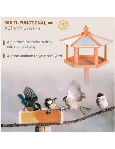 PawHut Wooden Bird Table Free Standing Feeder Garden Sheltered Feeding Station Parrot Stand Birdhouse Φ40x113cm