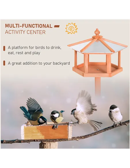 PawHut Wooden Bird Table Free Standing Feeder Garden Sheltered Feeding Station Parrot Stand Birdhouse Φ40x113cm