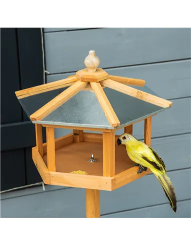 PawHut Wooden Bird Table Free Standing Feeder Garden Sheltered Feeding Station Parrot Stand Birdhouse Φ40x113cm