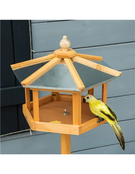 PawHut Wooden Bird Table Free Standing Feeder Garden Sheltered Feeding Station Parrot Stand Birdhouse Φ40x113cm