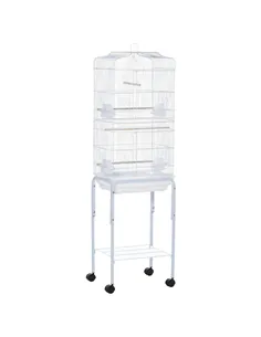 PawHut Bird Cage Budgie Cages for Finch Canary Parakeet with Stand Wheels Slide-out Tray Accessories Storage Shelf, White 46.5 x