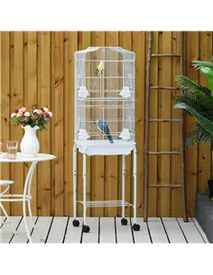PawHut Bird Cage Budgie Cages for Finch Canary Parakeet with Stand Wheels Slide-out Tray Accessories Storage Shelf, White 46.5 x 2