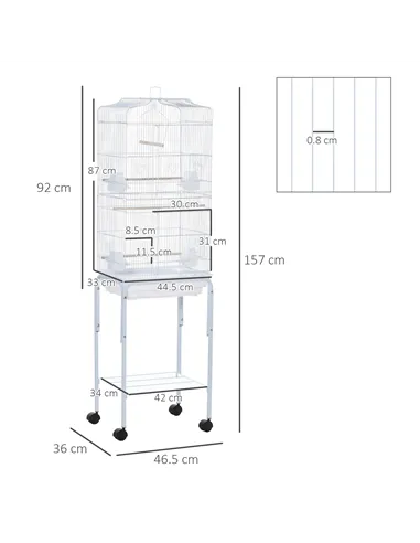 PawHut Bird Cage Budgie Cages for Finch Canary Parakeet with Stand Wheels Slide-out Tray Accessories Storage Shelf, White 46.5 x