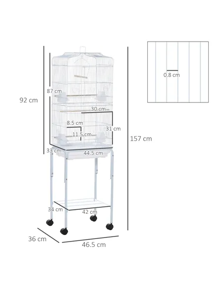 PawHut Bird Cage Budgie Cages for Finch Canary Parakeet with Stand Wheels Slide-out Tray Accessories Storage Shelf, White 46.5 x