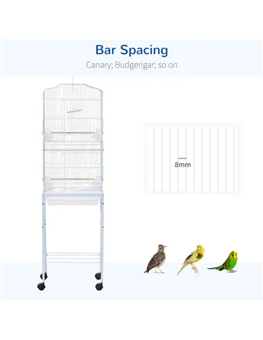PawHut Bird Cage Budgie Cages for Finch Canary Parakeet with Stand Wheels Slide-out Tray Accessories Storage Shelf, White 46.5 x