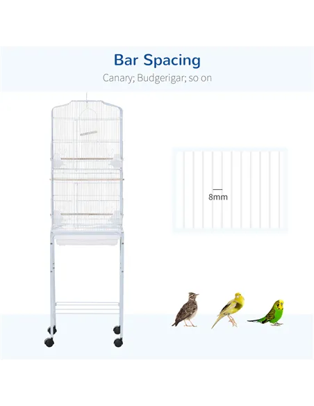 PawHut Bird Cage Budgie Cages for Finch Canary Parakeet with Stand Wheels Slide-out Tray Accessories Storage Shelf, White 46.5 x