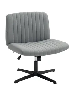 HOMCOM Armless Office Chair No Wheels, Linen Fabric Criss Cross Legged Desk Chair with Wide Seat, Thick Padding, Tilt Function, 