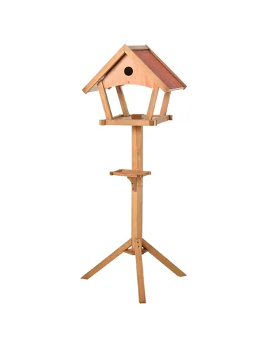 PawHut Wooden Bird Table Freestanding Feeding  Station for Garden Outside ,139H cm, Natural