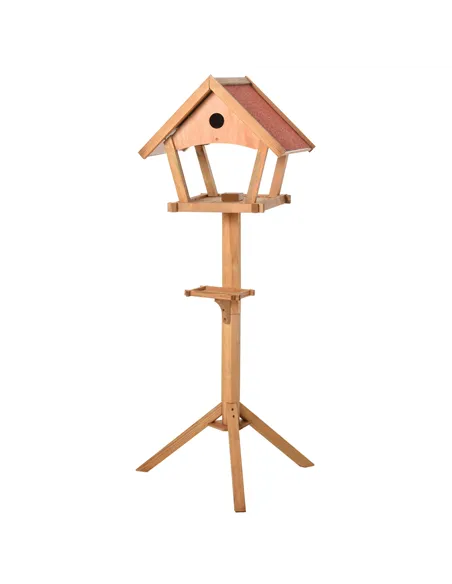 PawHut Wooden Bird Table Freestanding Feeding  Station for Garden Outside ,139H cm, Natural