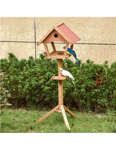 PawHut Wooden Bird Table Freestanding Feeding  Station for Garden Outside ,139H cm, Natural