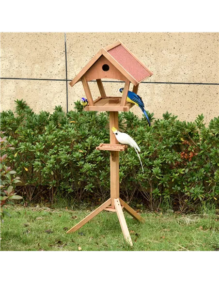 PawHut Wooden Bird Table Freestanding Feeding  Station for Garden Outside ,139H cm, Natural