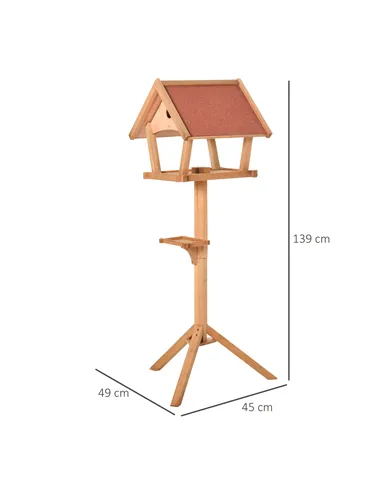 PawHut Wooden Bird Table Freestanding Feeding  Station for Garden Outside ,139H cm, Natural