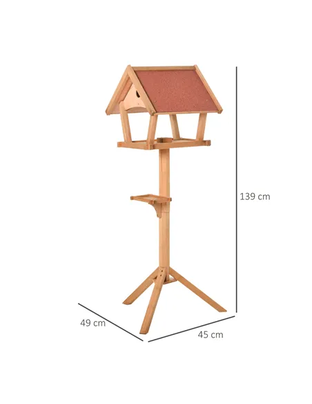 PawHut Wooden Bird Table Freestanding Feeding  Station for Garden Outside ,139H cm, Natural