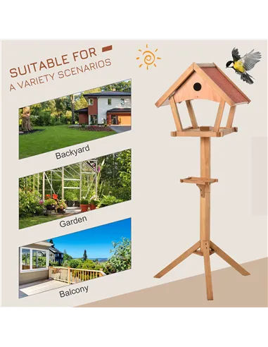 PawHut Wooden Bird Table Freestanding Feeding  Station for Garden Outside ,139H cm, Natural