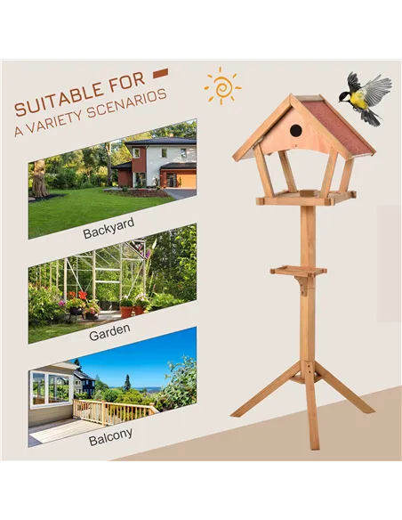 PawHut Wooden Bird Table Freestanding Feeding  Station for Garden Outside ,139H cm, Natural