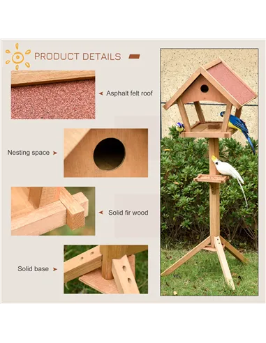 PawHut Wooden Bird Table Freestanding Feeding  Station for Garden Outside ,139H cm, Natural