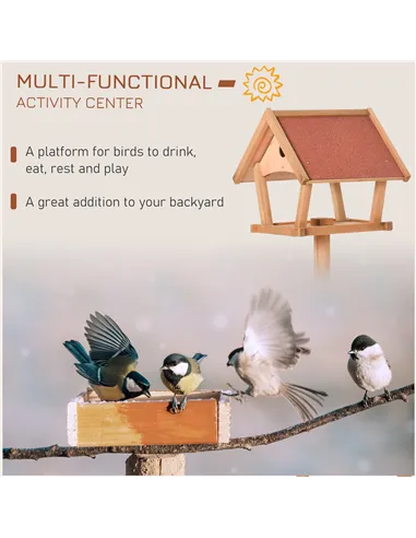 PawHut Wooden Bird Table Freestanding Feeding  Station for Garden Outside ,139H cm, Natural