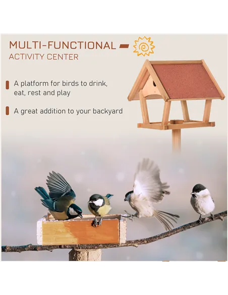 PawHut Wooden Bird Table Freestanding Feeding  Station for Garden Outside ,139H cm, Natural