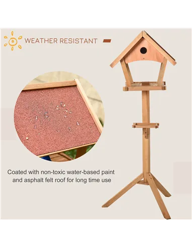 PawHut Wooden Bird Table Freestanding Feeding  Station for Garden Outside ,139H cm, Natural