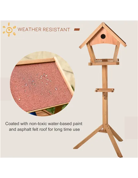 PawHut Wooden Bird Table Freestanding Feeding  Station for Garden Outside ,139H cm, Natural