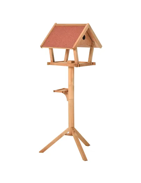 PawHut Wooden Bird Table Freestanding Feeding  Station for Garden Outside ,139H cm, Natural