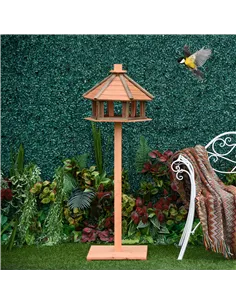 PawHut Wooden Bird Table Bird Feeding Station Playstand with Roof 130Hcm for Outdoor Brown 2