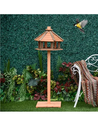 PawHut Wooden Bird Table Bird Feeding Station Playstand with Roof 130Hcm for Outdoor Brown