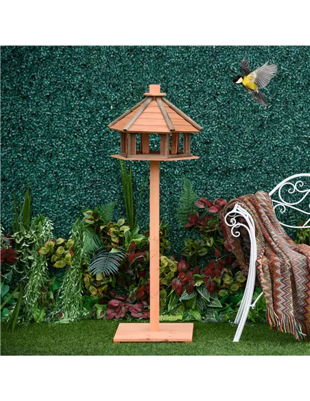 PawHut Wooden Bird Table Bird Feeding Station Playstand with Roof 130Hcm for Outdoor Brown