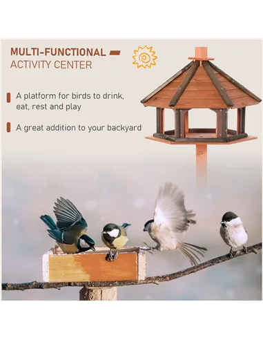 PawHut Wooden Bird Table Bird Feeding Station Playstand with Roof 130Hcm for Outdoor Brown