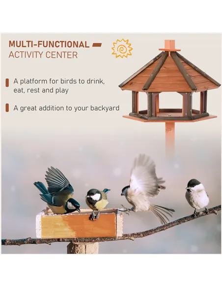 PawHut Wooden Bird Table Bird Feeding Station Playstand with Roof 130Hcm for Outdoor Brown