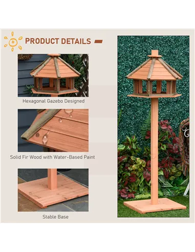 PawHut Wooden Bird Table Bird Feeding Station Playstand with Roof 130Hcm for Outdoor Brown