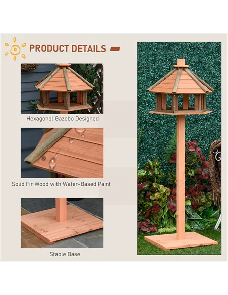 PawHut Wooden Bird Table Bird Feeding Station Playstand with Roof 130Hcm for Outdoor Brown