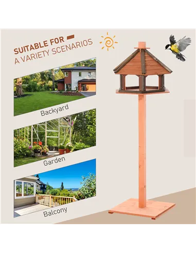 PawHut Wooden Bird Table Bird Feeding Station Playstand with Roof 130Hcm for Outdoor Brown