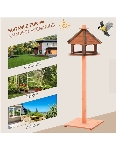 PawHut Wooden Bird Table Bird Feeding Station Playstand with Roof 130Hcm for Outdoor Brown