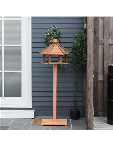 PawHut Wooden Bird Table Bird Feeding Station Playstand with Roof 130Hcm for Outdoor Brown